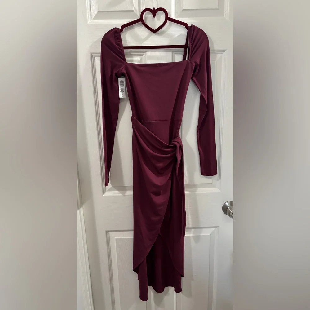 NWT Aritzia Wilfred Saturn Long sleeve Midi Jersey Dress Size S Burgundy - Picture 2 of 7